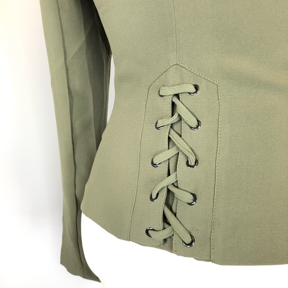 JustFab Lapel-less Olive Green Fitted Blazer - Picture 5 of 10